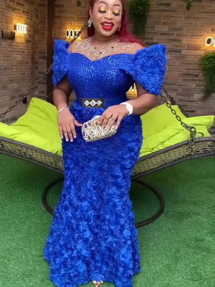  Showlu Fashion Store Blue / L Wedding Party Prom Evening Dresses Dubai African Women Luxury Sequin Flower Mermaid Gown Long Dress Elegant Ladies Birthday Robe