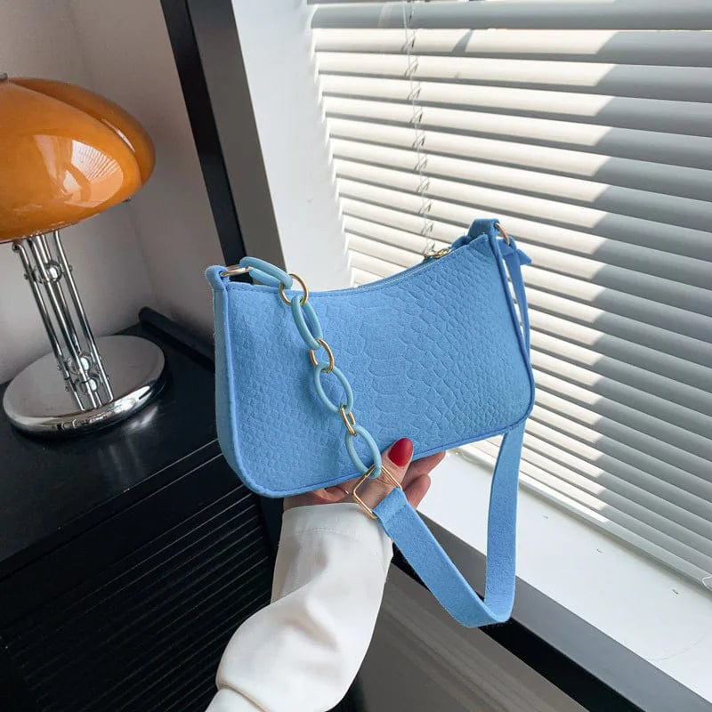 SHOWLU FASHION STORE blue Portable Handbag Contrasting Color Underarm Bag Stylish Underarm Bags Casual And Fashionable Large Capacity women Bags wholesale