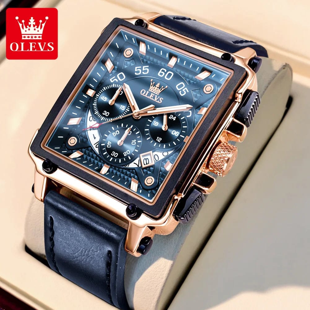 SHOWLU FASHION STORE Blue Rose Blue / CHINA OLEVS 9919 Fashion Chronograph Quartz Man Wristwatch Waterproof Luminous Original Watch For Men 24 Hours Display Leather Watches