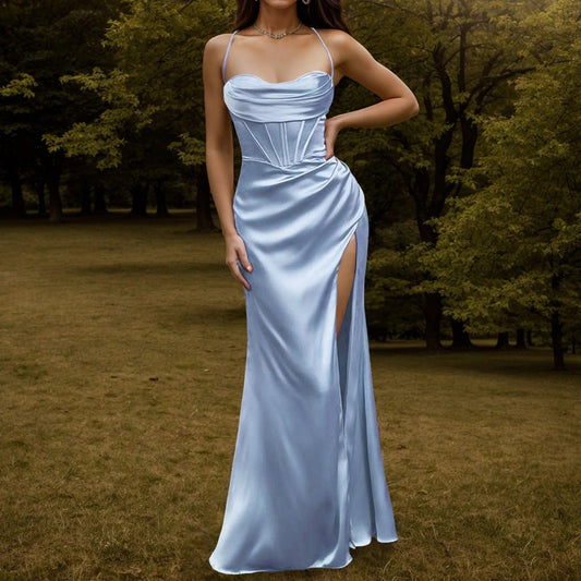  Showlu Fashion Store Blue / S Elegant Satin Corset Dress