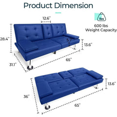 SHOWLU FASHION STORE Blue / United States Sofa Bed, Faux Leather Sleeper Sofa with Mattress and Frame, Convertible Futon Couch for Living Room, Blue