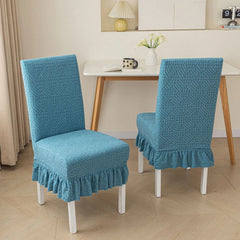 Showlu Fashion Store blue-with skirt / one size / CHINA 2024 New Soft Plaid Velvet Chair Covers Thickened Spandex Table Chair Cover Stretch Slipcove For Dining Elastic Home Textiles