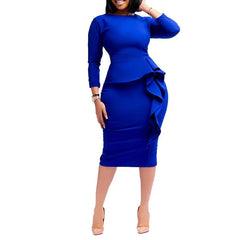 SHOWLU FASHION STORE Blue / XL 2024 Spring Autumn African Women Long Sleeve O-neck Orange Blue Knee-length Dress S-3XL African Dresses for Women