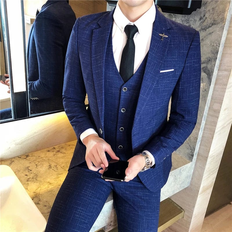  Showlu Fashion Store blue / XL (EUR S) Stylish and Comfortable Suit Suit Men Business + Leisure Professional Suit Slim Handsome Marriage Three-piece Set