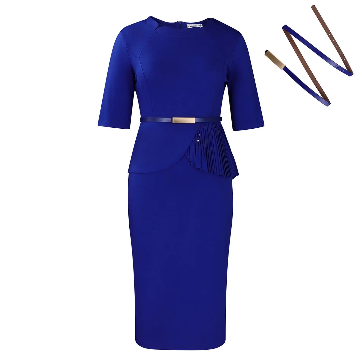 SHOWLU FASHION STORE Blue / XL Women's 2024 summer new fashion solid color commute Hip wrap Dresses