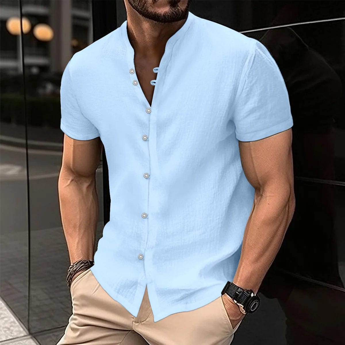  Showlu Fashion Store blue / XS Trendy Cotton Linen Casual Shirt for Men