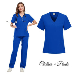 SHOWLU FASHION STORE Blue / XXL New Nurse Uniforms Elatic Solid Tops Pants Woman Man Scrub Trousers Dental Vet Hospital Pet Clinic Medical Uniform Scrub Sets