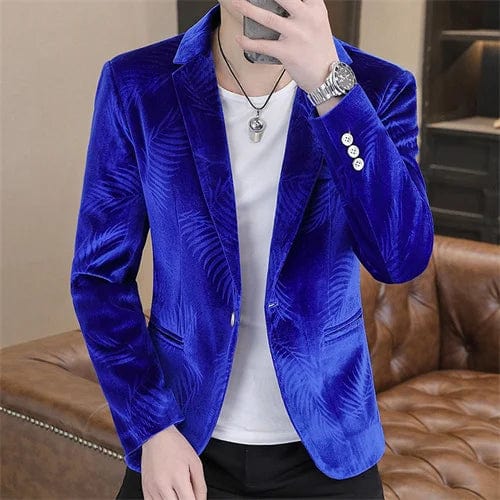 SHOWLU FASHION STORE Blue / XXS Fashion Men Luxury Gold Velvet Suit Jacket Blue / Khaki / Purple Male Trend Wedding Prom Party Slim Fit Dress Blazers Coats