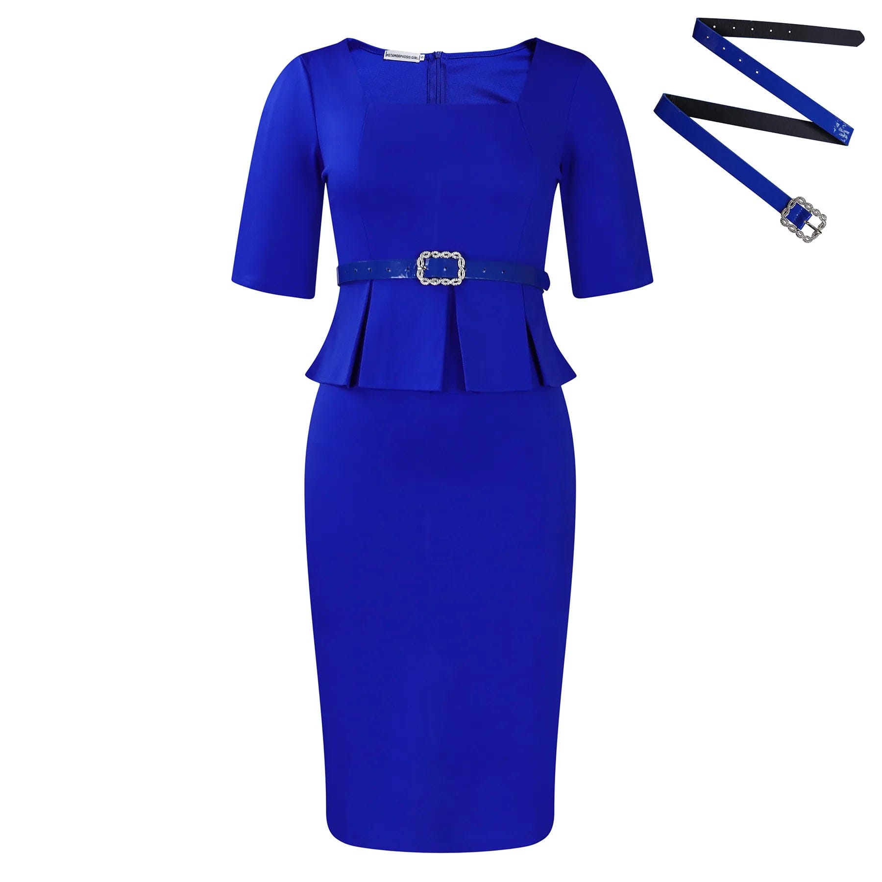 SHOWLU FASHION STORE Blue / XXXL 2024 new women's lapel fashion temperament short-sleeved ruffled waist dress