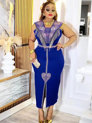 SHOWLU FASHION STORE Blue / XXXL Elegant Ladies Party Dresses African Clothes Luxury Sequin Tassel Dress Office Ladies Overalls Sleeveless Bodycon Maxi Robes