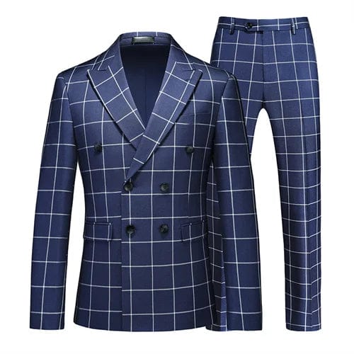 SHOWLU FASHION STORE Blue / XXXS ( Jacket + Pant ) Luxury Men Groom Wedding Suits High Quality Business Social Prom Party Double Breasted Plaid Dress 2 Piece