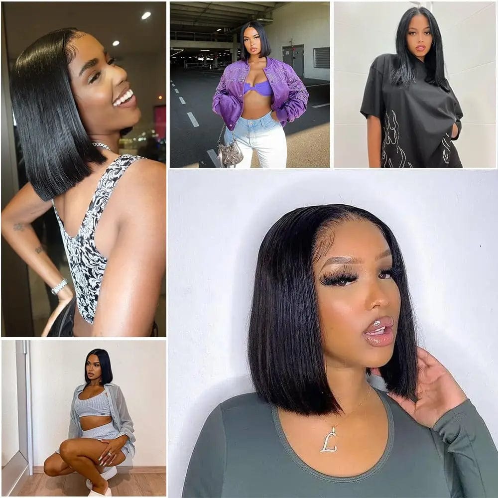 SHOWLU FASHION STORE Bob Wig Lace Closure Wigs Human Hair 4x4 Bob Wigs Human Hair Remy Short Straight 180% Density Bob Human Hair Wigs for Women