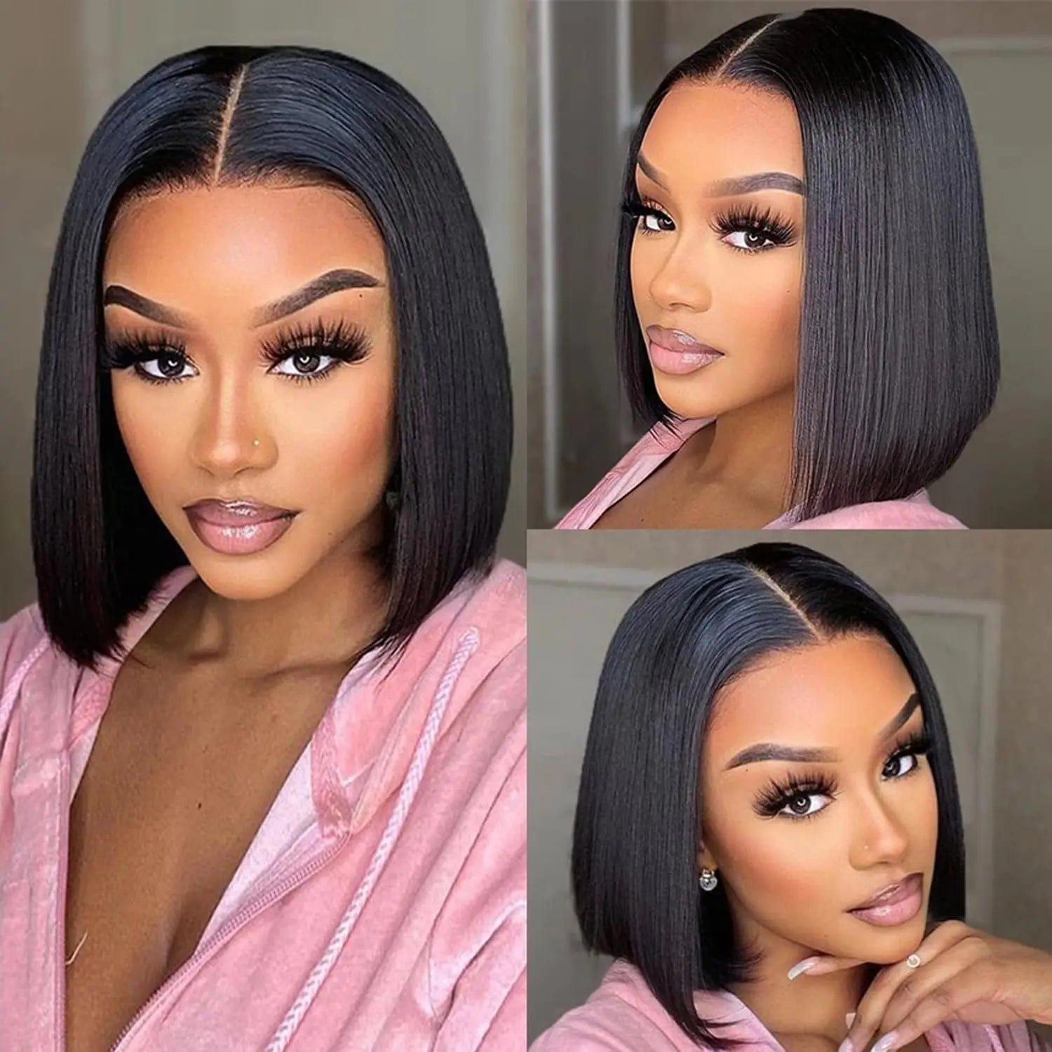 SHOWLU FASHION STORE Bob Wig Lace Closure Wigs Human Hair 4x4 Bob Wigs Human Hair Remy Short Straight 180% Density Bob Human Hair Wigs for Women