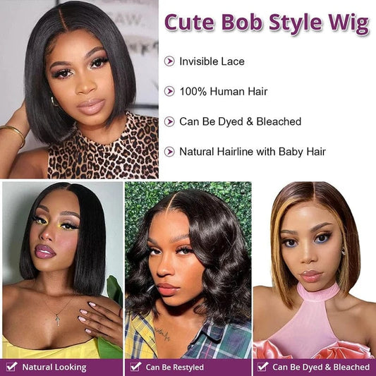 SHOWLU FASHION STORE Bob Wigs 100% Human Hair Bone Straight Lace Front Wig 13X6 13x4 Lace Frontal Wig Short Pixie Cut Human Hair Wigs for Women Geeta