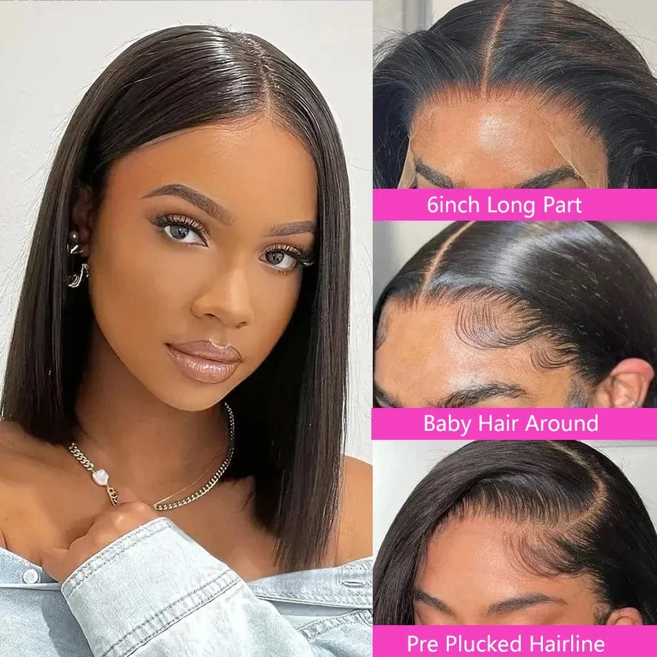 SHOWLU FASHION STORE Bob Wigs 100% Human Hair Bone Straight Lace Front Wig 13X6 13x4 Lace Frontal Wig Short Pixie Cut Human Hair Wigs for Women Geeta