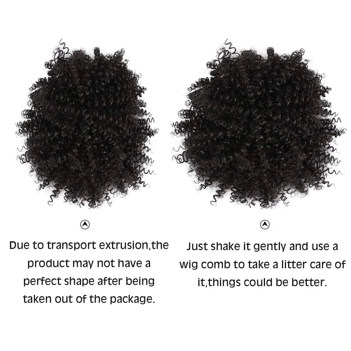Showlu Fashion Afro Puff Curly Chignon synthetic hair bun with drawstring, natural black, ideal for Afro-textured hair styling.