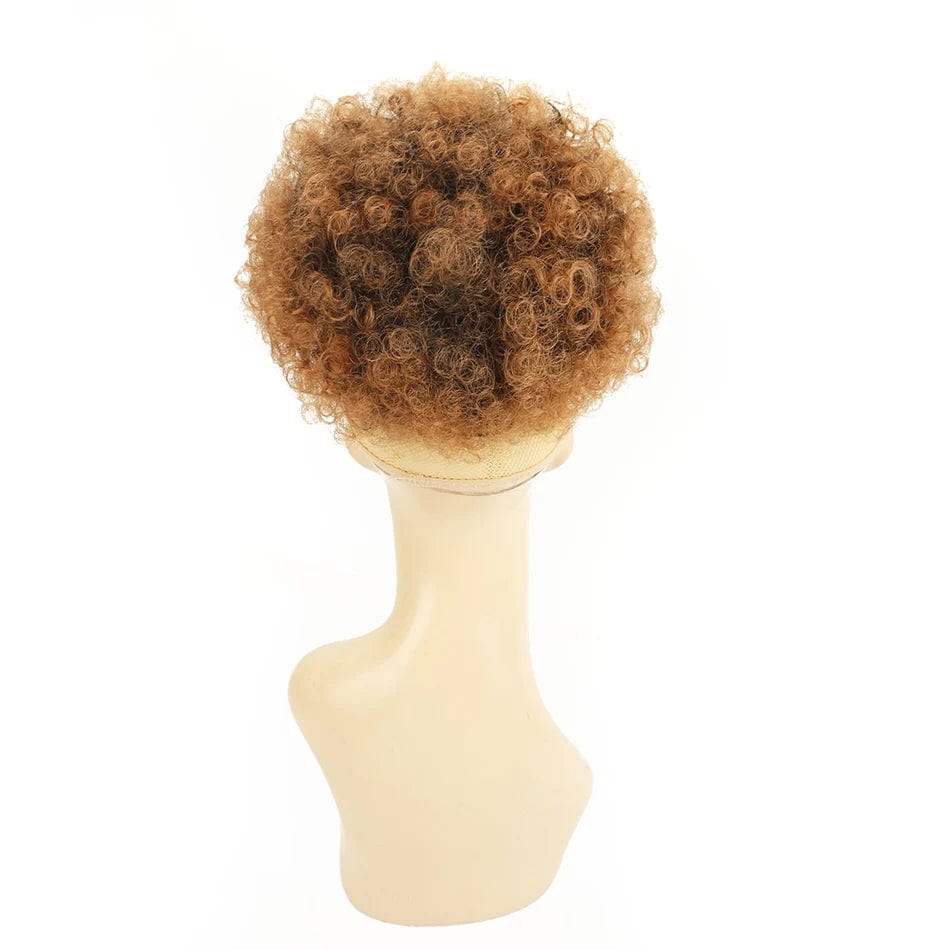 Showlu Fashion Afro Puff Curly Chignon synthetic hair bun with drawstring, natural black, for women’s curly hairstyle extension.