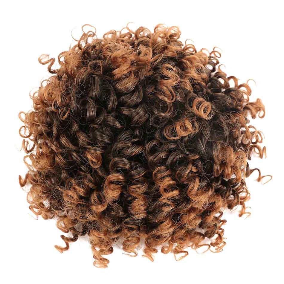 Showlu Fashion Afro Puff Curly Chignon synthetic hair bun with drawstring, natural black, for women’s curly hairstyle extension.