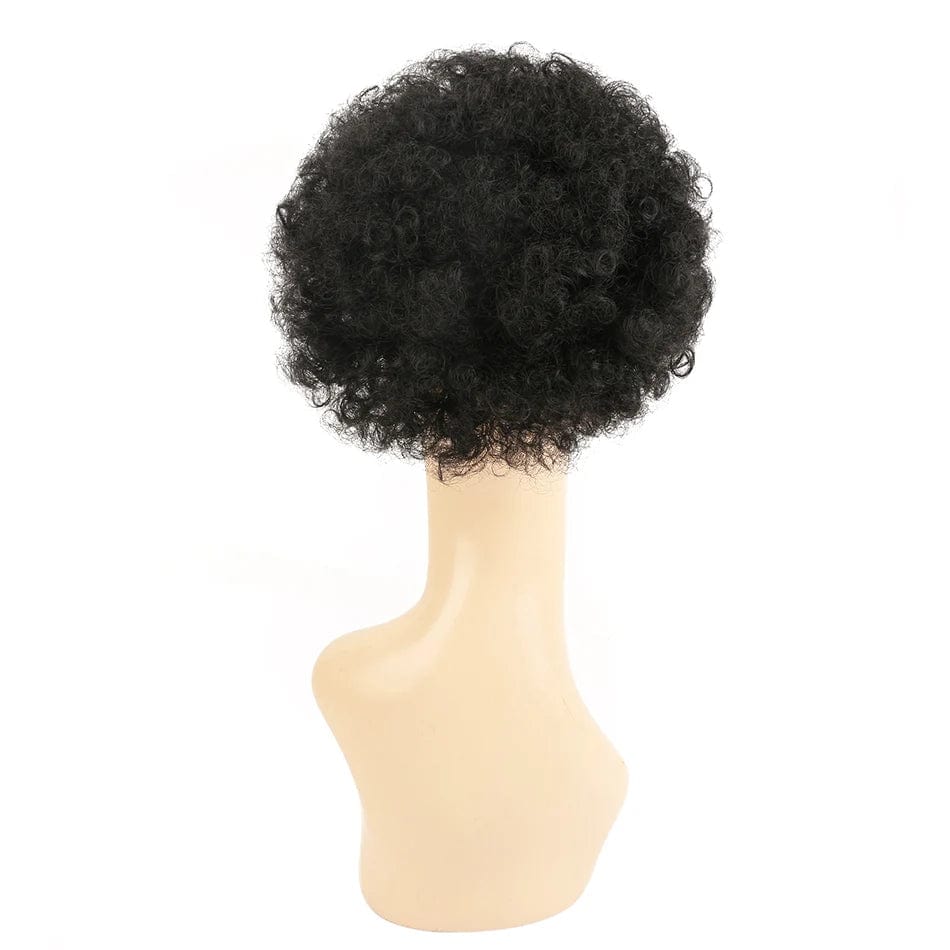 Showlu Fashion Afro Puff Curly Chignon synthetic hair bun with drawstring, natural black color, styled for women’s hair extensions.