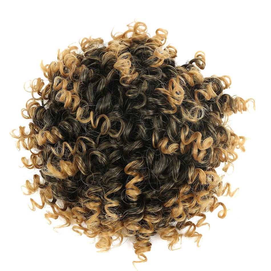 Showlu Fashion Afro Puff Curly Chignon synthetic hair bun with drawstring, natural black, for women’s curly hair styling.
