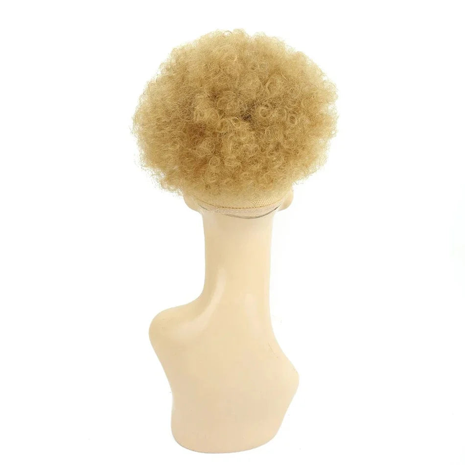 Showlu Fashion Afro Puff Curly Chignon synthetic hair bun with drawstring, natural black color, styled for women’s hair extensions and ponytails.