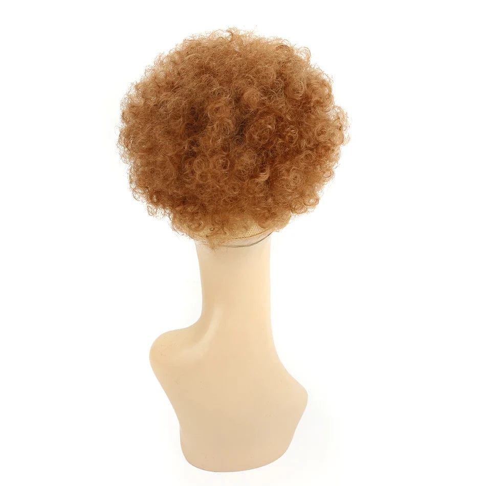 Showlu Fashion Store Afro Puff Curly Chignon synthetic hair bun with drawstring, natural black, curly hairstyle for women.