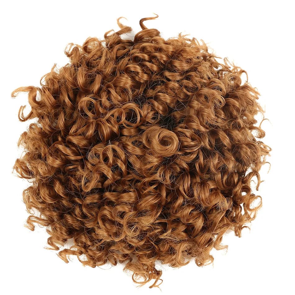 Showlu Fashion Afro Puff Curly Chignon synthetic hair bun with drawstring, natural black, for women’s curly hair extensions and hairpieces.
