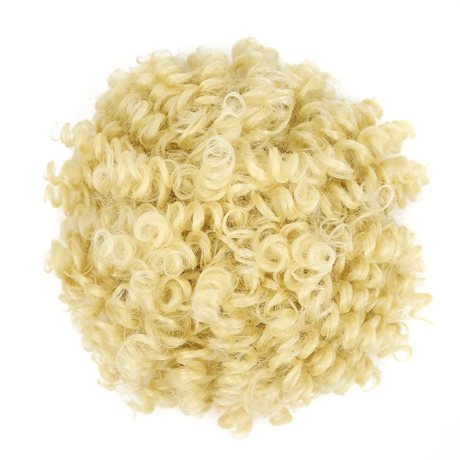 Showlu Fashion Afro Puff Curly Chignon synthetic hair bun with drawstring, natural black, designed for women’s curly ponytail hairstyle.
