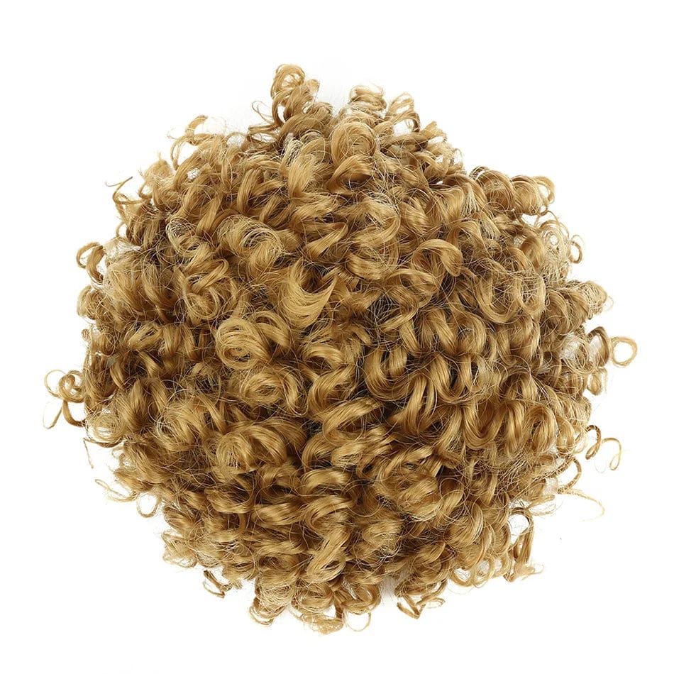 Showlu Fashion Afro Puff Curly Chignon synthetic hair bun with drawstring, natural black, for women’s stylish updo hairstyle.