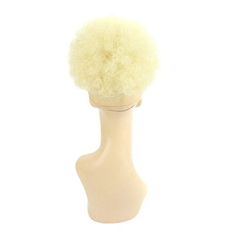 Showlu Fashion Afro Puff Curly Chignon synthetic hair bun with drawstring, natural black color, styled for women’s hair extensions.
