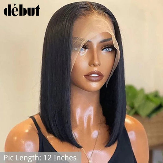 Showlu Fashion Store Bone Straight Short Bob Wig 4*4 Lace Closure Human Hair Wigs For Women T Part Bob Wig 13x4 HD 180% Lace Frontal Wig Human Hair