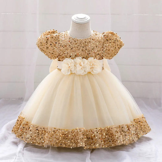 Showlu Fashion Store Bow Christmas Baby Girl Dresse Infant Sequin 1st Birthday Red Party Wedding Prom Kids Dresses For Girl Lace Flower Princess Gown