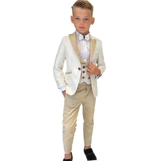 Showlu Fashion Store Boy Suits Costume 3 Pieces Child Ivory Jacquard Jacket Sets Flower Boys Formal Party Suit Kids Wedding Suit Tuxedo