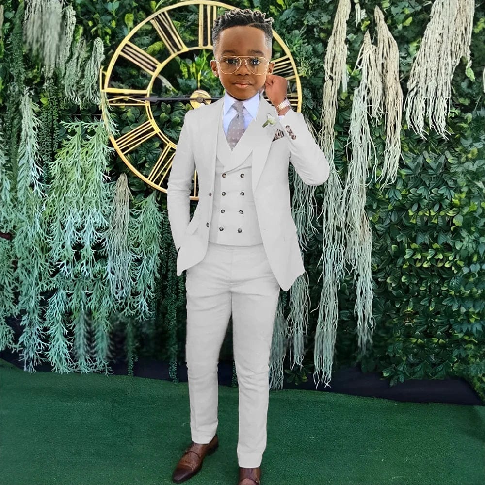 SHOWLU FASHION STORE Boys Beige wedding suit dress tuxedo 3-piece suit suitable for 2-16 year old boys customized dinner ceremony tuxedo suit