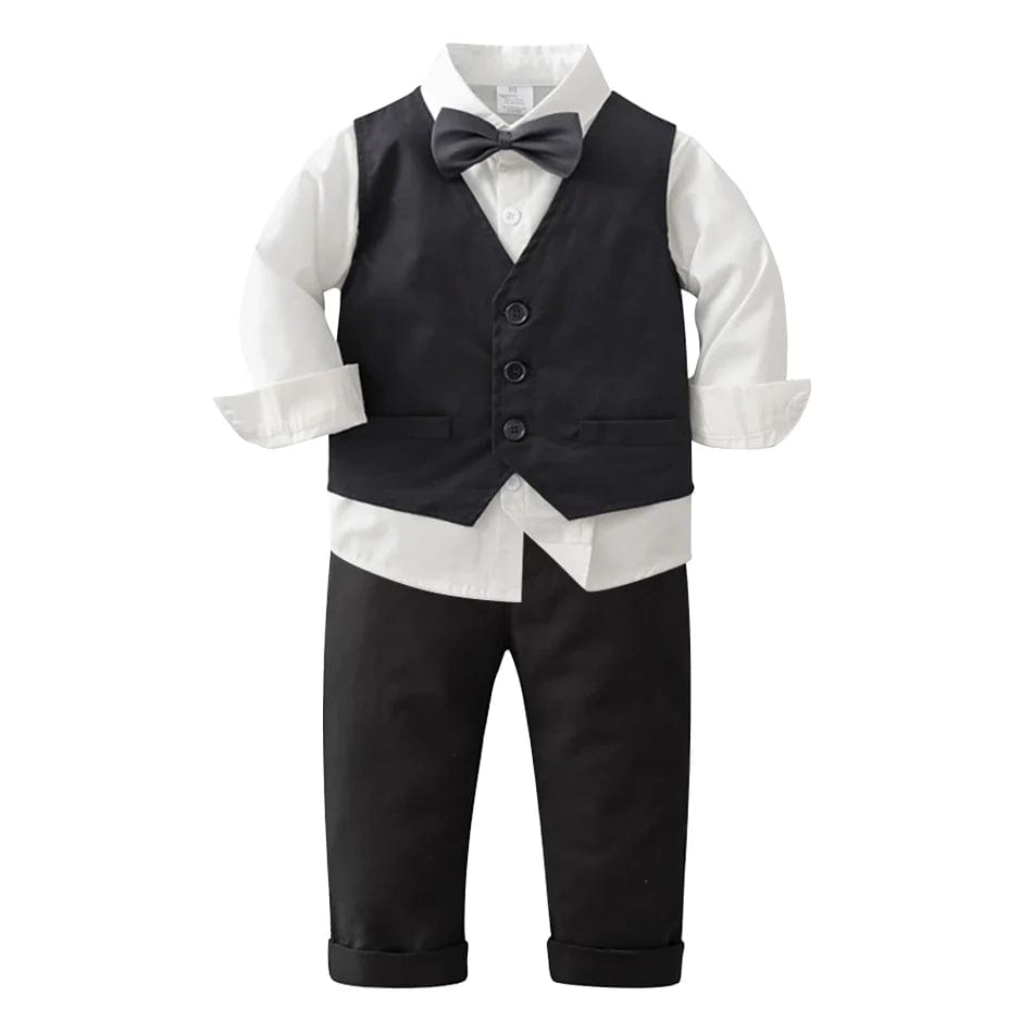 Showlu Fashion Store Boys Long Sleeved Shirt Black Vest Shoulder Strap Long Pants Gentleman's Clothing Hildren Birthday Wedding Party Dress Suit Sets