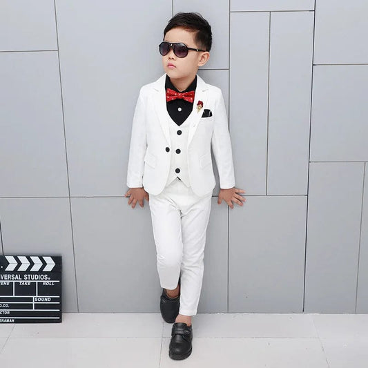 Showlu Fashion Store Brand New Boys Formal Wedding Party Suits Sets Children Blazer Vest pants Tie 4PCS Clothing Sets Kids Performances Dress Costume