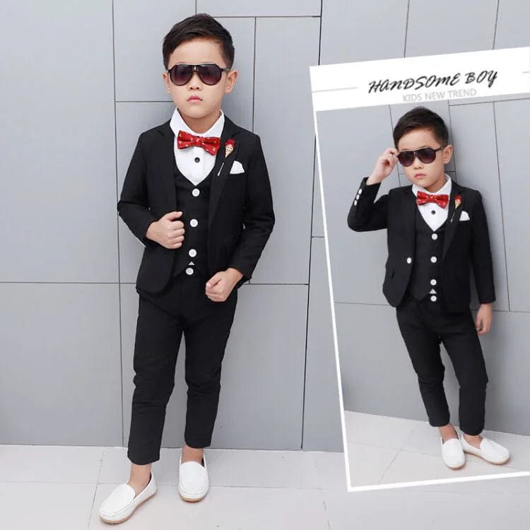 Showlu Fashion Store Brand New Boys Formal Wedding Party Suits Sets Children Blazer Vest pants Tie 4PCS Clothing Sets Kids Performances Dress Costume