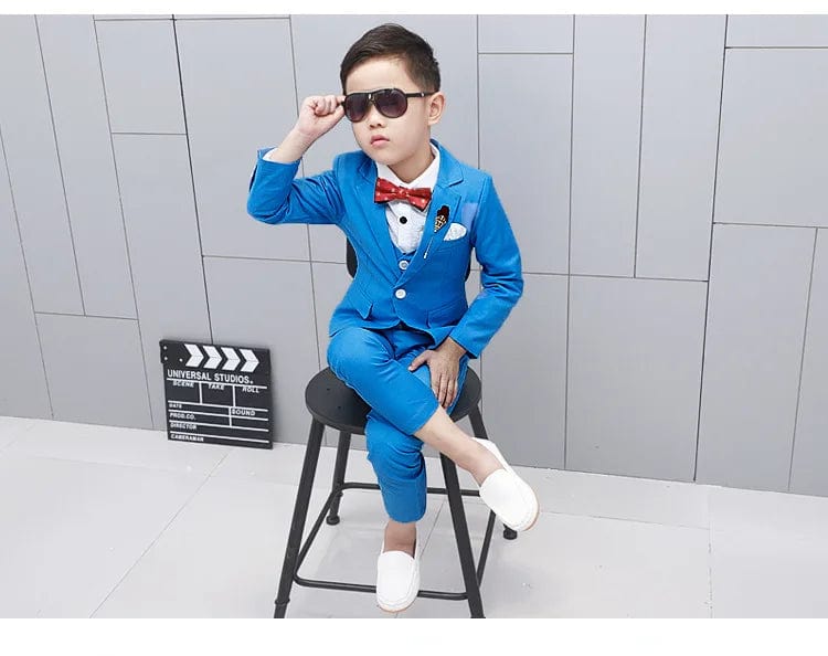 Showlu Fashion Store Brand New Boys Formal Wedding Party Suits Sets Children Blazer Vest pants Tie 4PCS Clothing Sets Kids Performances Dress Costume