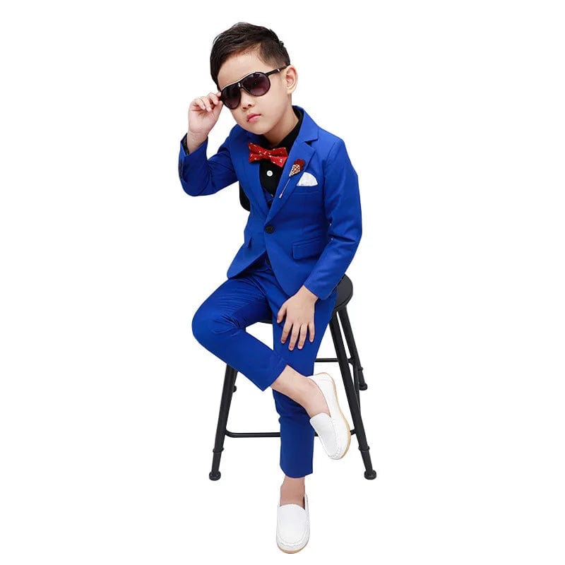 Showlu Fashion Store Brand New Boys Formal Wedding Party Suits Sets Children Blazer Vest pants Tie 4PCS Clothing Sets Kids Performances Dress Costume