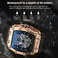 Showlu Fashion Store Brand New Men's Watch Fashion Automatic Movement Barrel Luminous Waterproof Clock Sports Male's Silicone Strap Quartz Wristwatch