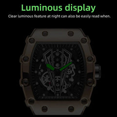 Showlu Fashion Store Brand New Men's Watch Fashion Automatic Movement Barrel Luminous Waterproof Clock Sports Male's Silicone Strap Quartz Wristwatch