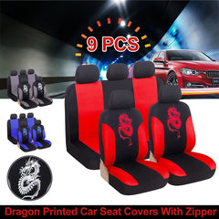 Showlu Fashion Store Breathable Dragon Printed Car Seat Full Covers Set  Rear Seat With Zipper Universal Covers Protector Washable For Citro_nC5,KIA