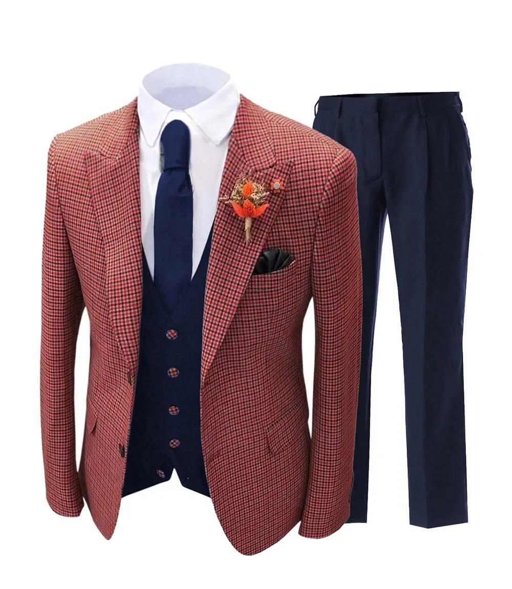 SHOWLU FASHION STORE Brick red / 5XL 2024 Four Seasons Korean Slim Suit Casual Plaid Striped Suit Men's Suit Three-piece Set  Wedding Suits for Men