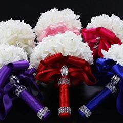 Showlu Fashion Store Bridal Bridesmaid Wedding Bouquet 12 Colors Roses Artificial Holding Flowers Mariage Bouquet Wedding Accessories