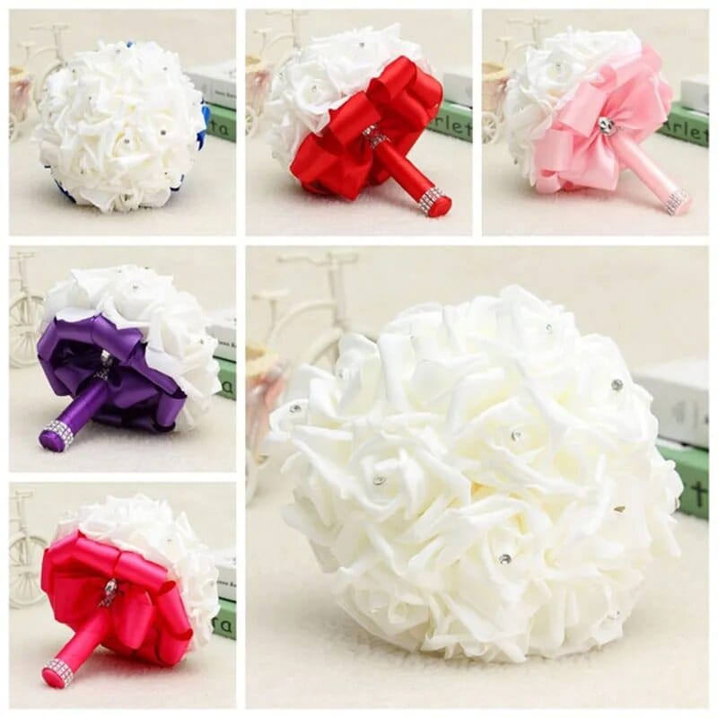 Showlu Fashion Store Bridal Bridesmaid Wedding Bouquet 12 Colors Roses Artificial Holding Flowers Mariage Bouquet Wedding Accessories