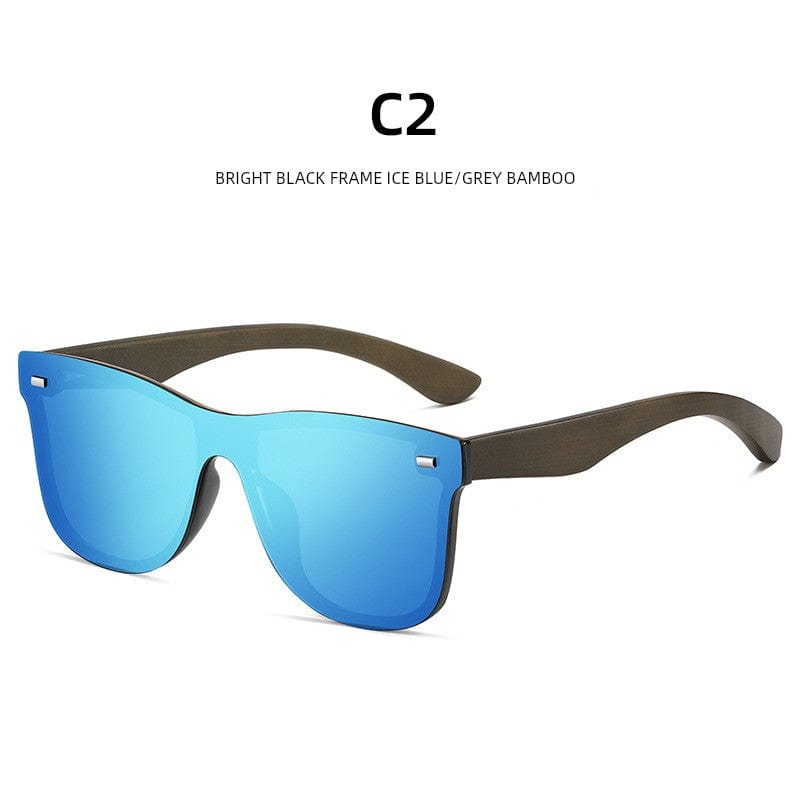 Showlu Fashion Store BRIGHT BLACK FRAME ICE BLUE/GREY BAMBOO 2023 Men's New Trendy Polarized Sunglasses Women's One-Piece Sunglasses Decorative Bamboo Wooden Glasses Leg Decoration Comfortable