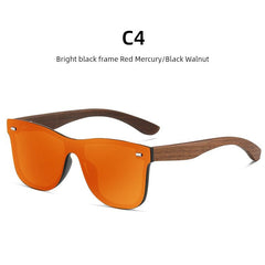 Showlu Fashion Store Bright black frame Red Mercury/Black Walnut 2023 Men's New Trendy Polarized Sunglasses Women's One-Piece Sunglasses Decorative Bamboo Wooden Glasses Leg Decoration Comfortable