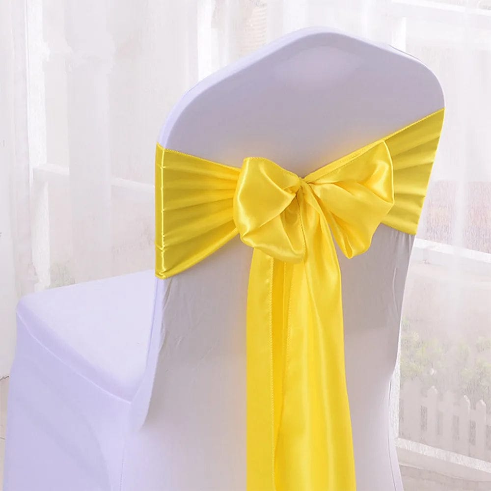 SHOWLU FASHION STORE Bright Yellow / 10 pcs 10/50/100pcs/Lot Satin Chair Bow Sashes Wedding Indoor Outdoor Chair Ribbon Butterfly Ties Party Event Hotel Banquet Decoration