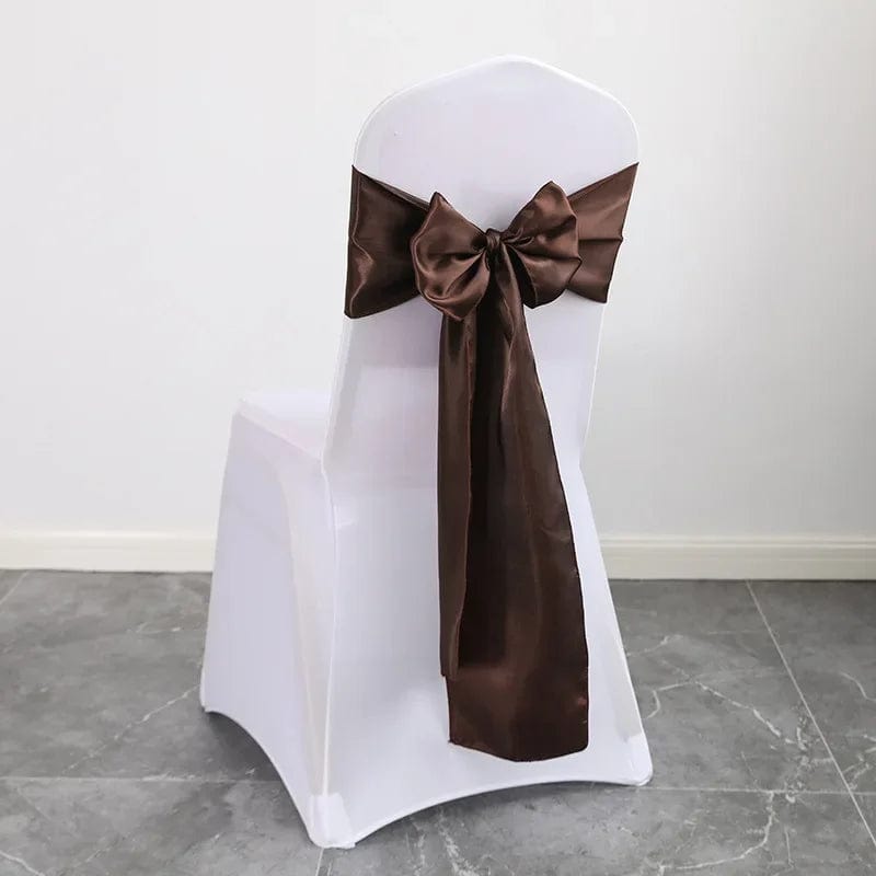  Showlu Fashion Store BROWN / 15x270cm Colourful Satin Chair Sash Wedding Decoration Bow Tie Knot Band Birthday Party Hotel Show Shiny Colour Luxury Design