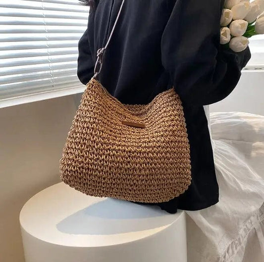  Showlu Fashion Store Brown / (20cm<Max Length<30cm) Women's Straw bag for Summer Woven Shoulder Bags for Women Messenger Bohemian Beach Bags Handbag Vacation